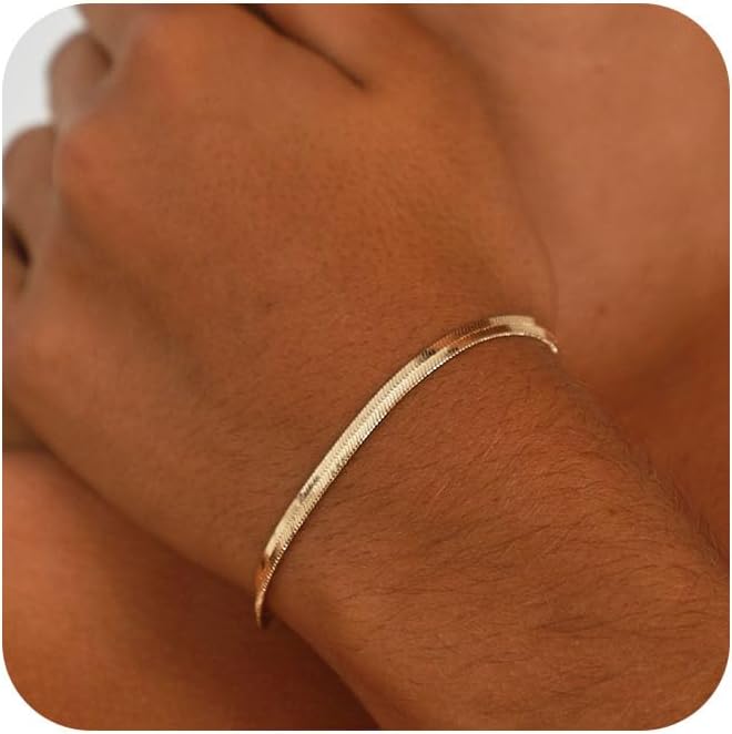 Bracelet for Women - Dainty Stack Bracelets Trendy Adjustable 14K Gold Plated Thin Paperclip Bead Box Satellite Figaro Cuban Link Chain Bracelet Set for Women Waterproof Jewelry Gift