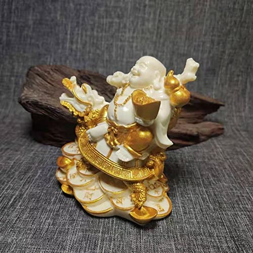 Estatua de Buda Risueño Feng Shui sobre Tortuga y Dragón miniatura 2