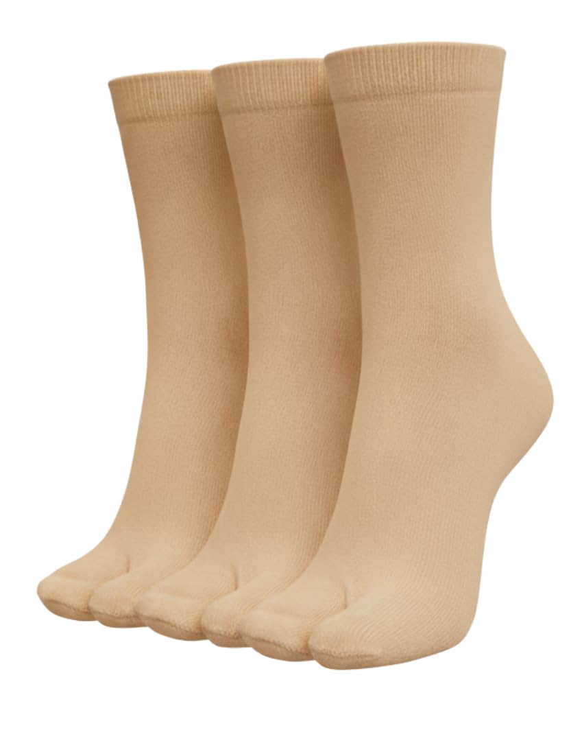 Sockscarving Thumb Socks (Skin Colour/Beige) | Cotton Crew Length Thumb Socks for Women | Toe Socks for Women with Separate Toe | Thin Skin Colour All Season Socks – Pack of 3