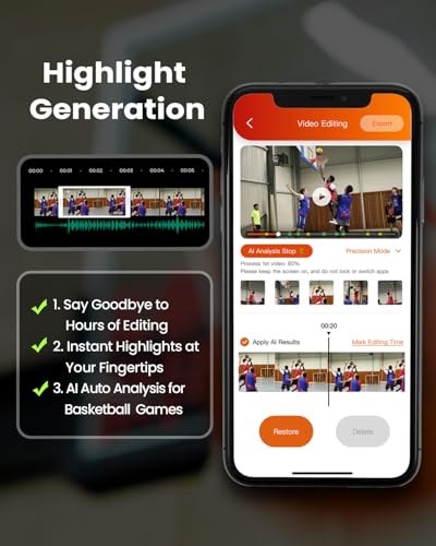 Chameleon AI Auto Sports Action Camera - 4K 60FPS Soccer Camera and Basketball Tracking Camera for Team Sports, Live Streaming, No Subscription, Works with iOS & Android (Lava Graphite)