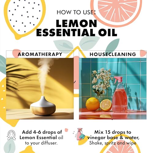 Image of Esslux Lemon Essential Oil for Skin Care and Relaxation - Natural Lemon Oil for Cleaning - 100 Pure Therapeutic Grade Essential Oils for Aromatherapy - 120ml