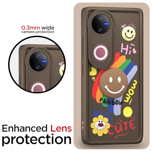 Image of Pikkme Back Cover for Vivo Vivo T4R 5G / iQOO Z10R 5G / Vivo V50 5G / V50e 5G | Soft Silicone| Cute Rainbow Smile & 3D Cartoon Flower Design | Shockproof Raised Camera Protection Bumper Case (Brown)