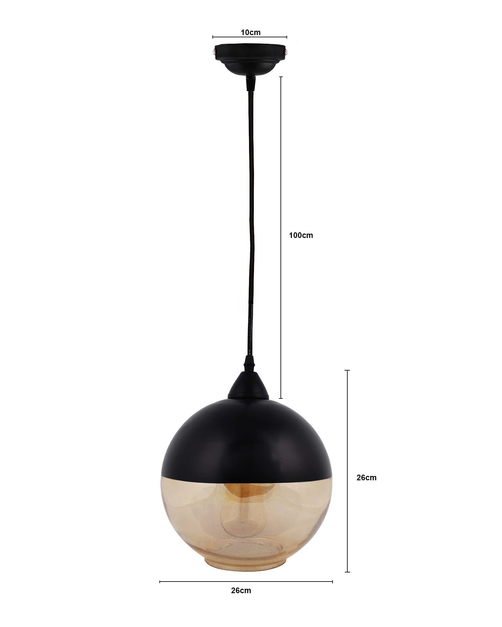 Homesake® Glass Pendant Light Black Loft Bar Counter Dining Room Creative LED/Filament Ceiling Hanging Lamp, E27, Sphere with Bulb (Black) - Image 5 thumbnail