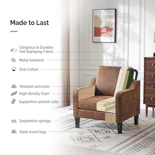 image for VINGLI Accent Chairs Set of 2 Living Room Chairs Rustic Reading Chair 