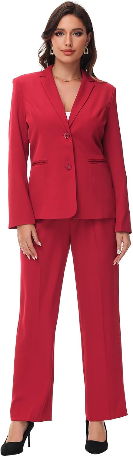 Lamgool Women's 2 Piece Business Suit Single Breasted Blazer Pant Set Slim Fit for Work Office Daily Wear - Image 2
