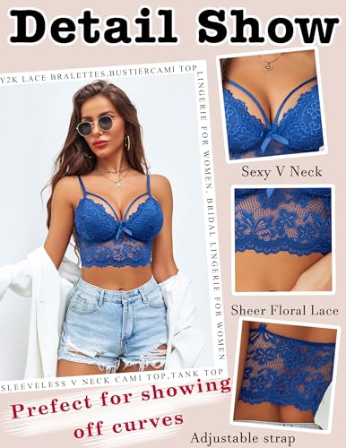 Image of Avidlove Lace Bralette for Women Lingerie Spaghetti Adjustable Strap Tank Camisole Crop Top