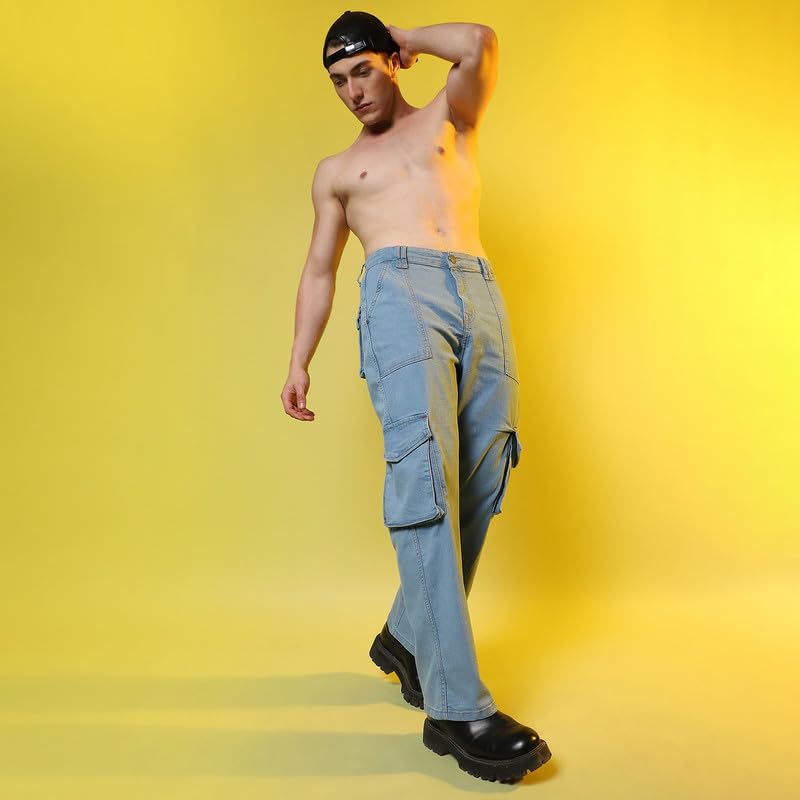 Image of CAHOOT Men's Denim Jeans Wear | Light-Wash | Button Closure | Regular Fit | Denim Jeans Crafted with Comfort Fit for Everyday Wear