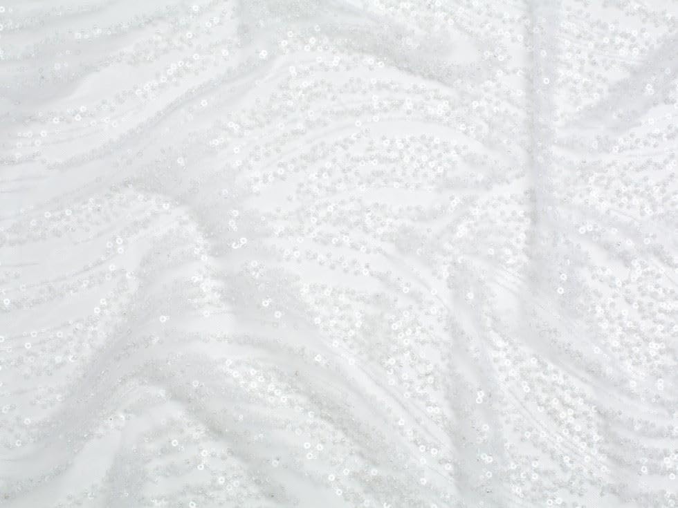 Minerva Core Range - Tessuto in tulle ricamato con perline bianche, per abiti da sposa e sartoria, larghezza 137 cm, al metro
