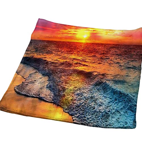 Pop-Belief Absorbent Hand Towels For Bathroom,Beach Seagull Seaside Sunset Ocean Waves Blue Sky Coastal Sun Rays,Light Weight Washcloth Multipurpose For Bath Face Hotel Spa Salon And Gym #TOP2