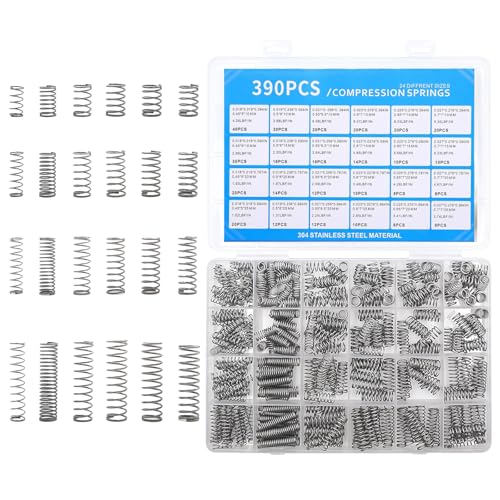OMJMYY 390 Piezas Muelles de Compresion, 24 Tamaños Muelles Pequeños Kit Surtido de Resortes de Compresión Para DIY Bricolaje Craft Repair Automóviles