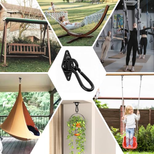 Image of OHIYO 2PCS M10 Stainless Steel Pad Eye Hooks+2PCS M10 Snap Hooks, Heavy Duty Hammock for Hanging, 1300lbs Capacity for Swing Set, Plant Hanger, Outdoor Lights(Black)