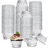 Aluminum Foil Baking Cups, 200 Pack Disposable 3 Oz Ramekins Aluminum Cupcake Muffin Liners Silver Foil Baking Cups for Egg Tart, Baking, Cupcake, Pudding, Appetize