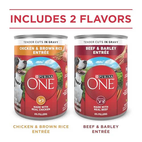 Image of Purina ONE Tender Cuts in Gravy Chicken and Brown Rice and Beef and Barley Entrees High Protein Wet Dog Food Variety Pack - (Pack of 2) 13 oz. Cans