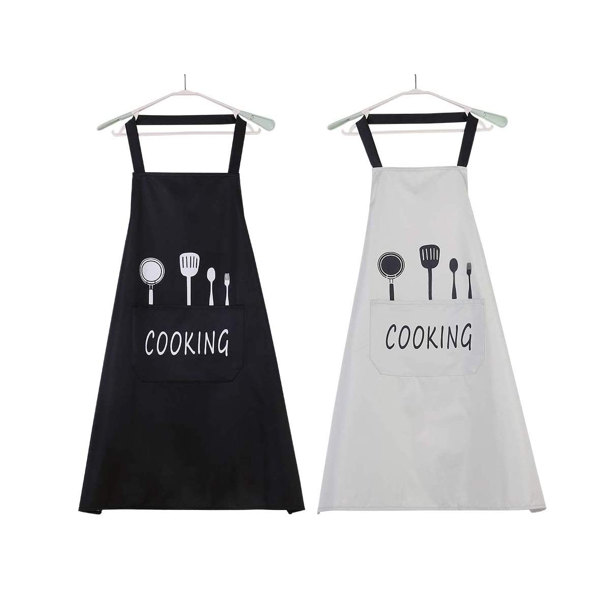 Jrancc Apron 2 Pack Kitchen Aprons With Pocket Unisex Adjustable for Women Men Home Craft Garden BBQ Coffee Restaurant Black White