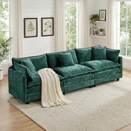 SoarFlash Modernes Sofa mit Armlehnen, Chenille-Oberfläche, doppelgefüllte Kissen, geeignet für Wohnzimmer/Schlafzimmer/Wohnung, Dreisitz-Sofa, Dunkelgrün