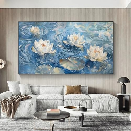Impression sur toile lotus blanc de qualite superieure avec cadre fixe