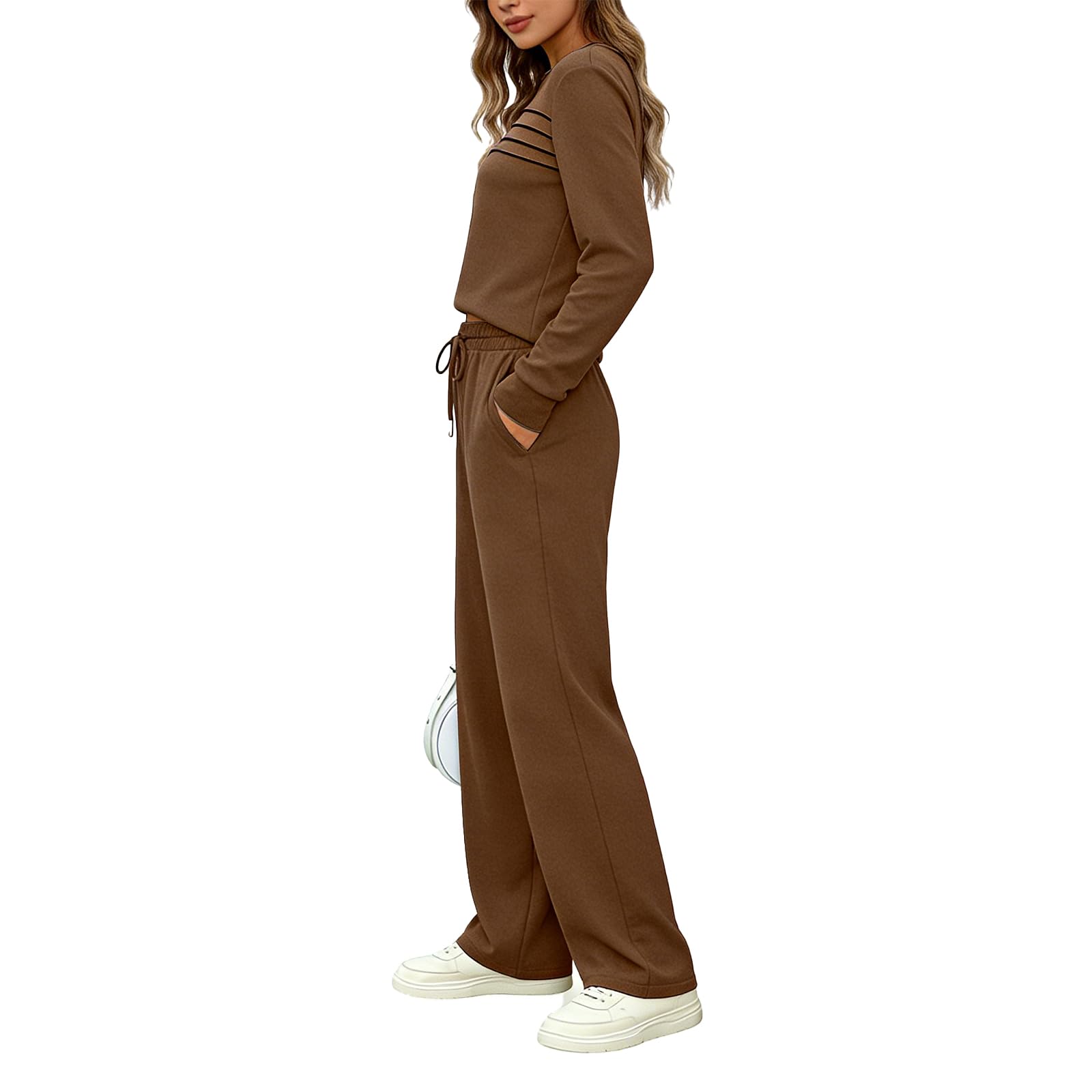anyshe Women's 2 Piece Sweat Suit - Buttery Soft Lounge Set, Comfy Workout Outfits & Travel Airport Tracksuit-picture-18