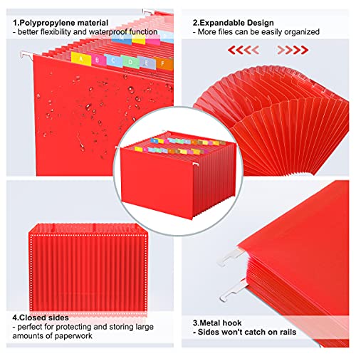 Jimm Colored Plastic Hanging File Folders Letter Size, 25 Pockets Accordian File Organizer Durable Reinforced Expanding File Folder For Filing Cabinet (Red) #TOP2