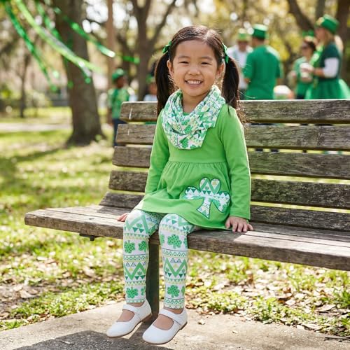 Image of Unique Baby Girls Kids Toddler 3pc Outfit Set Long Sleeve Cotton Blend Tunic Top Leggings and Scarf