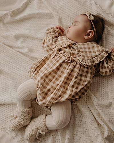 Newborn Baby Girl Fall Clothes Plaid Ruffle Romper Princess Peter Pan Collar Bodysuit Headband2