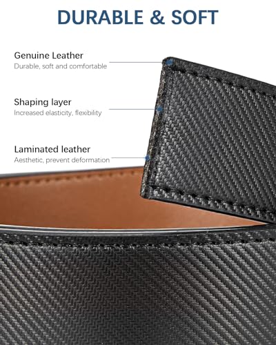 Image of BOSTANTEN Ratchet Belts for Men Leather Trim to Fit 1 3 /8 inch Gift Boxed | Micro-Adjustable Buckle, Tailored Size, Holeless, Versatile for Dress Casual, Effortless Style
