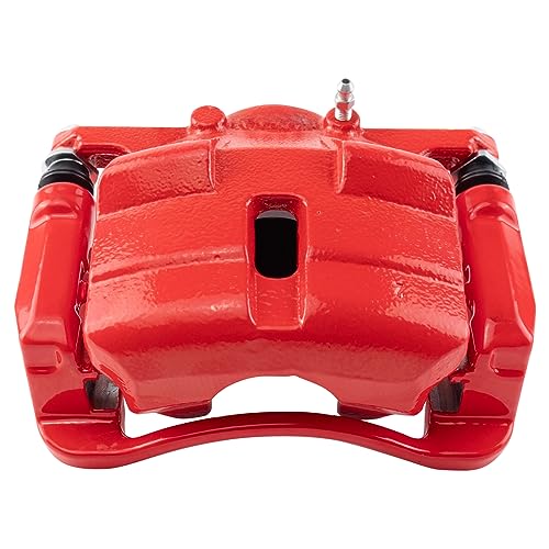 Image of TRQ Front Left Brake Caliper w /Bracket Performance Red Drivers Side | For 2008-2013 Nissan Rogue 2014-2015 Rogue Select