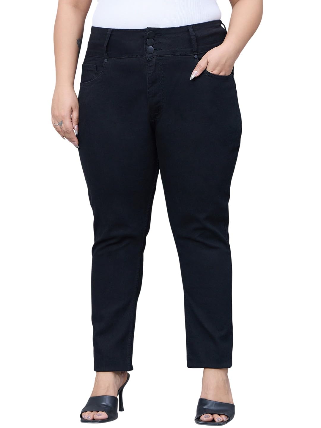 Women Plus Size Black High Rise Slim Fit Jeans-image-32