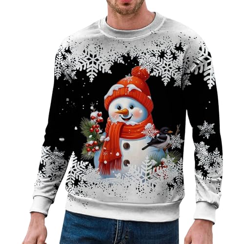 Generisch Sudadera para hombre con cuello redondo, cuello redondo, informal, manga larga, ideal para fitness y ocio, Negro , XXL