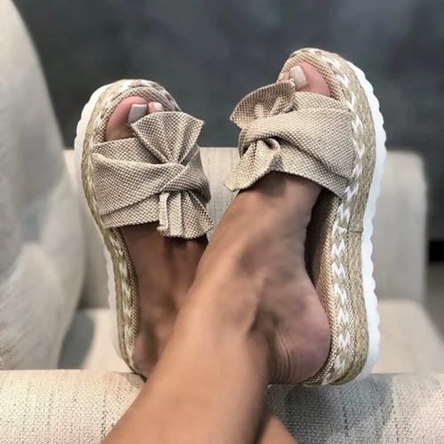 Wedge Sandals for Women 2025, Espadrille Bowknot Open Toe Slip On Slippers Platform Wedge Sandals Dressy Casual,Comfortable Walking Slides for Women Summer2