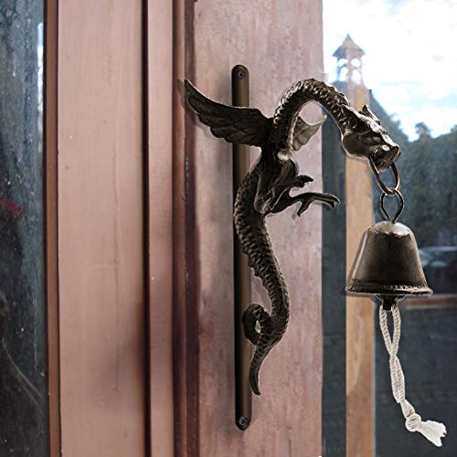 DreamsEden Wall Mount Cast Iron Doorbell, Rustic Dragon Art Door Bell for Garden Yard Home Decor - Thumbnail 2