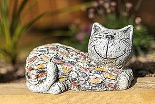 garden mile Unique Resin Garden Ornaments Outdoor Cat Statue with Traditional Stone Effect - Weatherproof and Eye-Catching Garden Sculptures and Statues for Pond, Patio, and Garden Decor