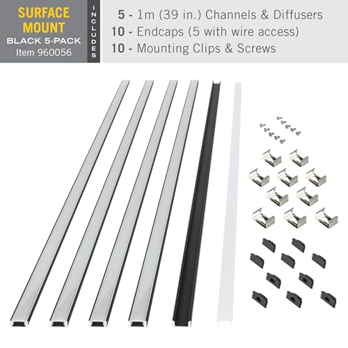 Image of Armacost Lighting LED Tape Light Mounting Channel, Surface Mount, Black 5-Pack 960056