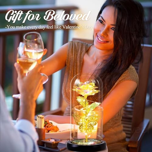 Image of LED Rose Flower in Glass Dome with Butterfly, Romantic Night Light Decorative Lamp, Valentine Gift for Her Mom Wife, Anniversary Birthday Gift, Home Decor Table Light