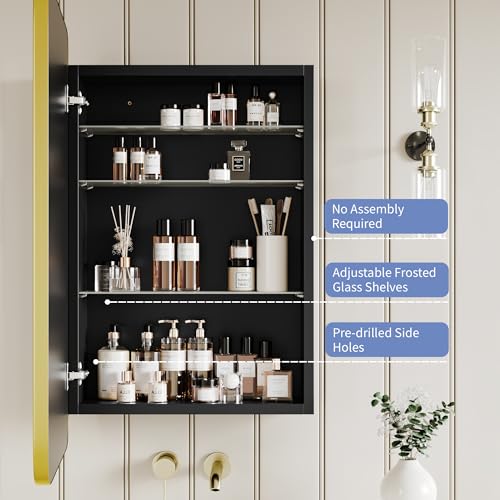 Image of Medicine Cabinet with Brushed Gold Metal Frame Mirror, Overall 20 inchx 30 inch