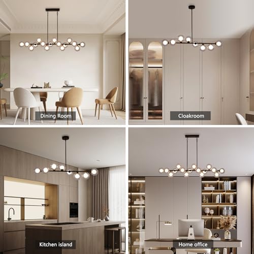Besytal Black Sputnik Chandelier, 8 Lights Modern Bubble Chandelier with Double Glass Lampshade, Mid Century Globe Pendant Lights for Dining Room Kitchen Island - Black by Besytal - Image 4