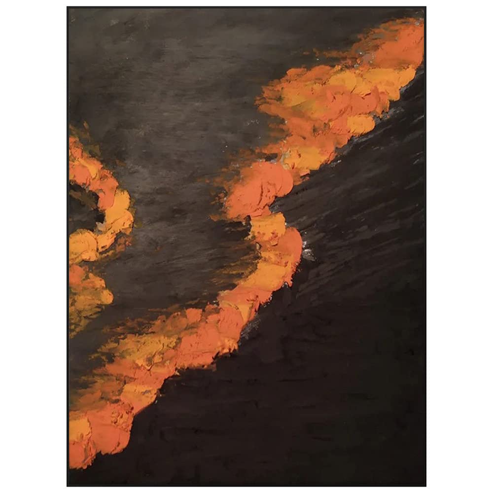 Pinturas Al Pintura Al Óleo Pintado A Mano,Naranja Textura Gruesa Olas De Playa Negras Arte Abstracto Pinturas De Arte Moderno Pinturas Al Óleo Pintadas A Mano sobre Lienzo Arte De Pared para Sala