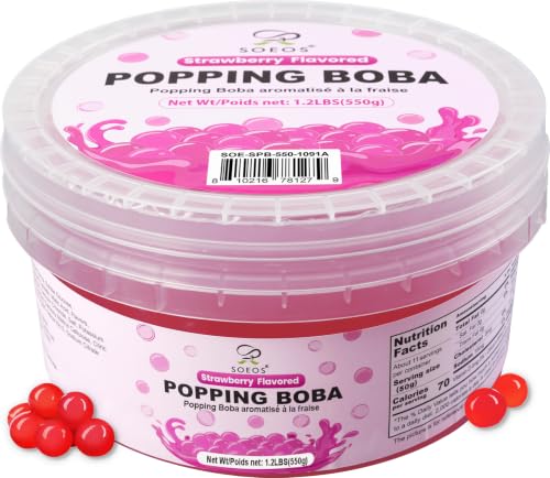 Image of Soeos Strawberry Popping Boba, 550g(1.2 lbs), Boba Pearls for Bubble Tea