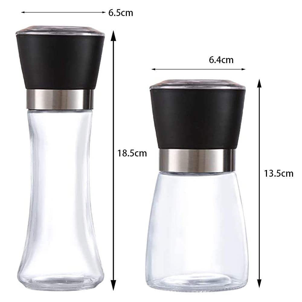 NEXROLA Lot De 2 Moulin A Poivre Bois, Salieres Et Poivrieres Manuel Avec Réglables En Céramique Et Fenêtres Transparentes, Moulin Sel Poivre Pour Sel De Mer & Piment & Poivrier & épices