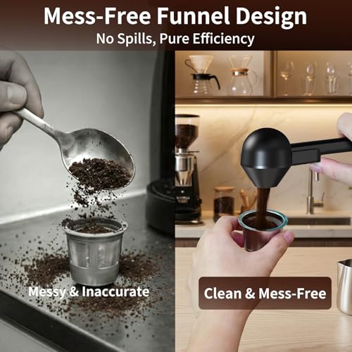 Image of 2 Pcs Coffee Scoop with Funnel for Reusable K Cup, 2 TBSP Measuring Spoon | Mess-Free Funnel Design, Sliding Leveler for Precise 2 TBSP, Long Handle for Ground Coffee, Protein Powder & Tea