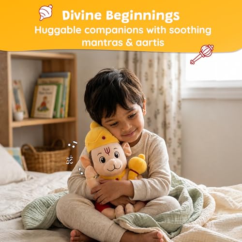Image of WonderBuddy Divine Mantra Chanting Baby Hanuman with 08 Preloaded Mantras & Aartis, Musical Soft Plush Toy, Best Gift for Infants, Toddlers & Kids (Medium - 28 Cm)