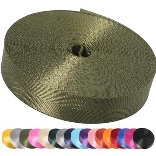Image of Nylon Webbing Straps, 1 Inch Wide Heavy Duty Nylon Strap, Durable Flat Rope Webbing, 10 and 25 Yard Roll for Backpack Strapping, Tie-Down, Dog Leash, 18 Vibrant Colors