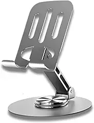 Suporta para Celular, Suporte Celular de Mesa Giratório 360° em Alumínio, Compatível com Tablet, Ajustável, Dobrável e Retrátil, Base de Metal Resistente Ideal para Escritório, Home Office e Cozinha