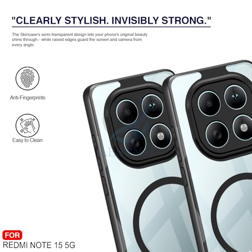 Image of AESTMO Redmi Note 15 5G / Redmi Note 15 SE 5G / Poco M8 5G Back Cover | 360 Protection | Crystal Clear Hard Back Transparent | Compatible with MagSafe Accessories (PC+TPU, Black Bumper)