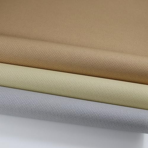 Image of KCS 3 pc of 12 inch x 18 inch (30cmx45cm) 14CT Counted Cotton Aida Cloth Cross Stitch Fabric (Light Grey + Khaki + Yellow Beige)
