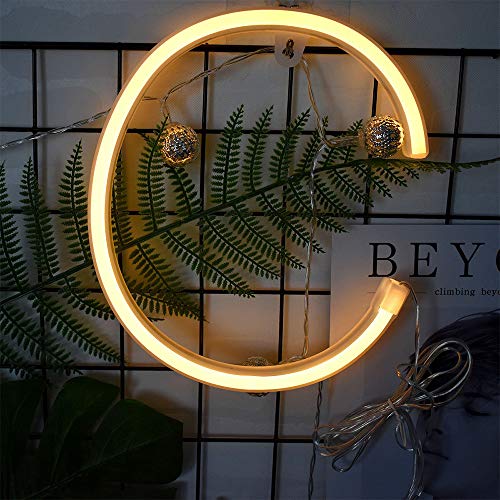 Image of ENUOLI LED Warm White Alphabet Neon Art Signs Letter Neon Night Lights (C) | Battery /USB Operated Neon Letter Light Wall Decor Light up Words for Wedding Birthday Party Christmas Home Bar Decoration