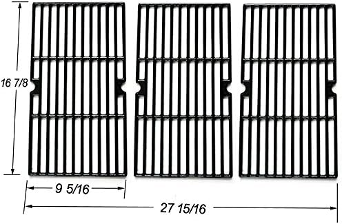 Kingfa JGX763 Replacement Cast Iron Cooking Grid upgraded material matte black coated upgraded Set of 3 for Select Gas Grill Models By Charbroil, Kenmore, Master Chef and Others