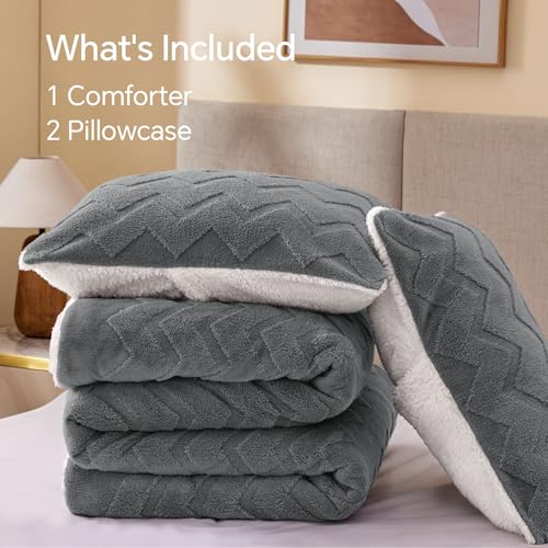 Bedelite BEUSB2E1G1KI Fluffy King Size Comforter Set - Super Soft Sherpa Grey Comforter thumb #7