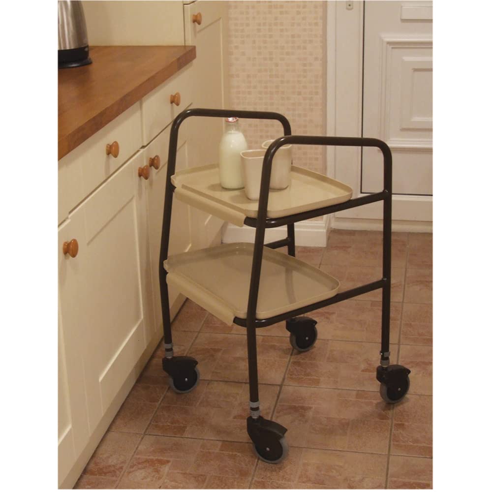 Höhenverstellbarer Mahlzeitenwagen, aufsteckbare Tabletts, große 100 mm Rollen, 790 mm bis 930 mm Handgriffhöhe, 15 kg maximales Gewicht auf Tablett