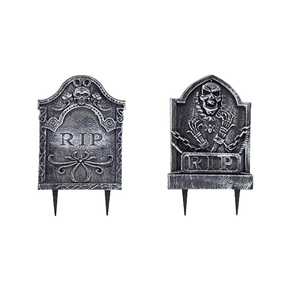 I LOVE FANCY DRESS Tombstone Halloween Decoration - Pack of 2 - Spooky Gravestone Props with Assorted Designs - Easy-to-Use Scary Haunted House Graveyard Trick or Treat Halloween Decorations