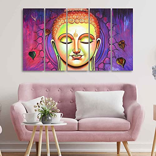 Image of VIBECRAFTS Spiritual Buddha Meditating Wall Painting Five Pieces For Home|Office|Living Room|Gift (PTVC5Pcs4 8594)